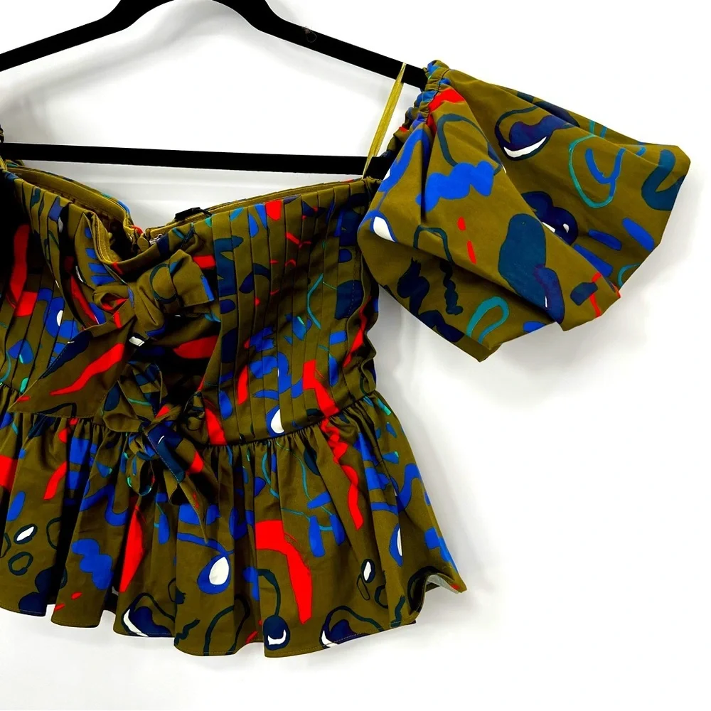 NWT Anthropologie Hunter Bell Rhea Tank Top Blouse Off Shoulder Ribbon US 0 - Picture 9 of 16